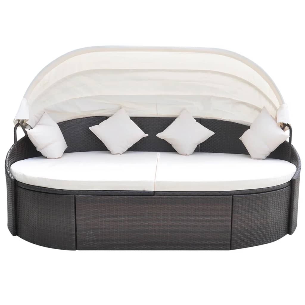 Outdoor-Loungebett mit Dach Poly Rattan Braun