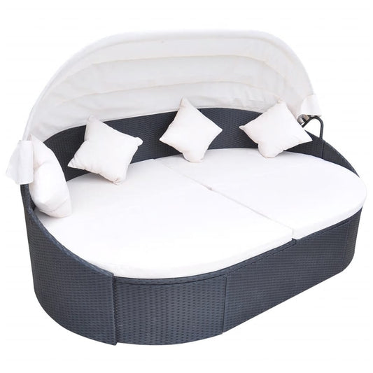 Outdoor lounge bed with roof poly rattan black