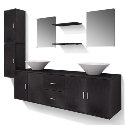 9-piece bathroom furniture and washbasin set black