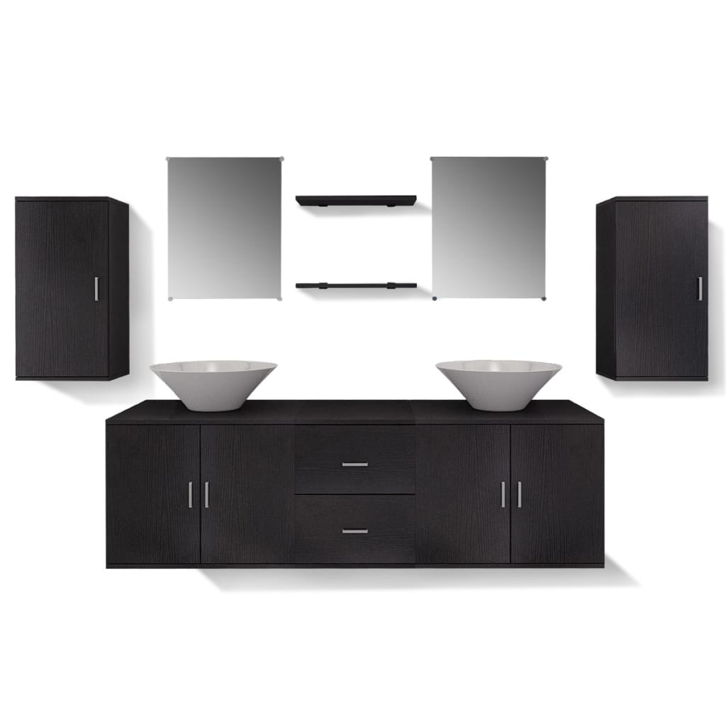 9-piece bathroom furniture and washbasin set black