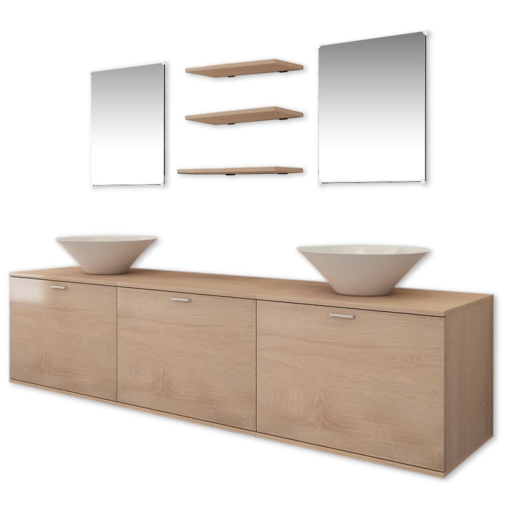 8-piece bathroom furniture and washbasin set beige