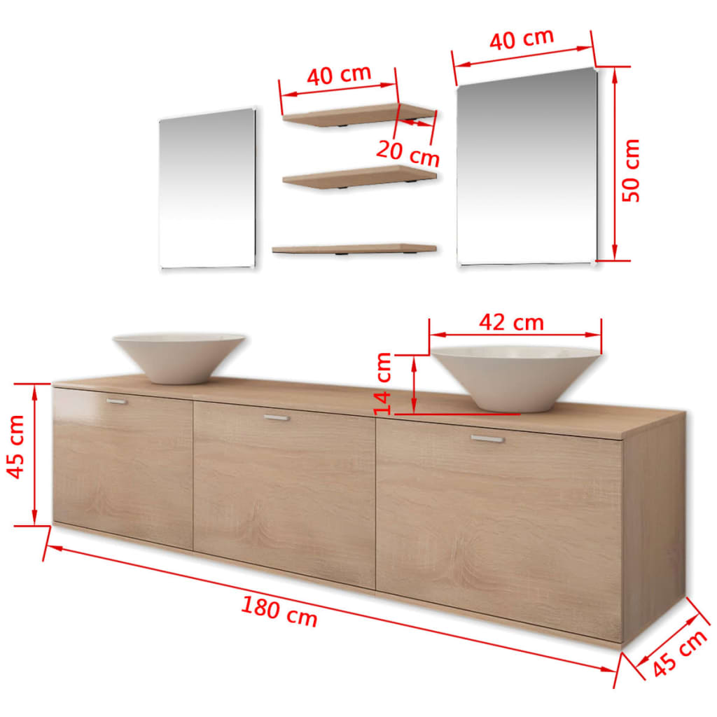 8-piece bathroom furniture and washbasin set beige