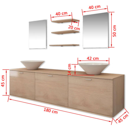 8-piece bathroom furniture and washbasin set beige