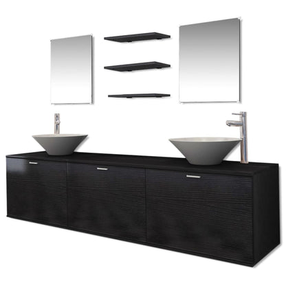 10-piece bathroom furniture set with washbasin and faucet black