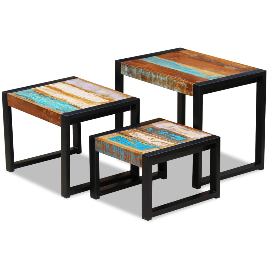 3-piece nesting table set old wood