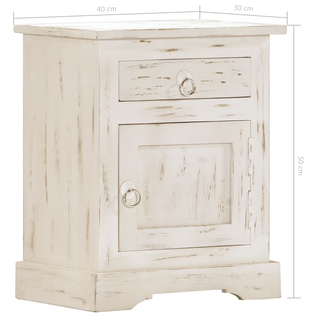 Bedside table white 40×30×50 cm solid mango wood