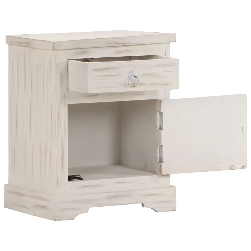 Bedside table white 40×30×50 cm solid mango wood