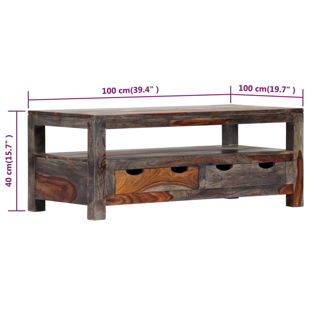 Couchtisch Grau 100×50×40 cm Massivholz