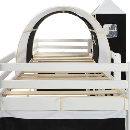 Children's loft bed frame with slide &amp; ladder pinewood 97x208cm