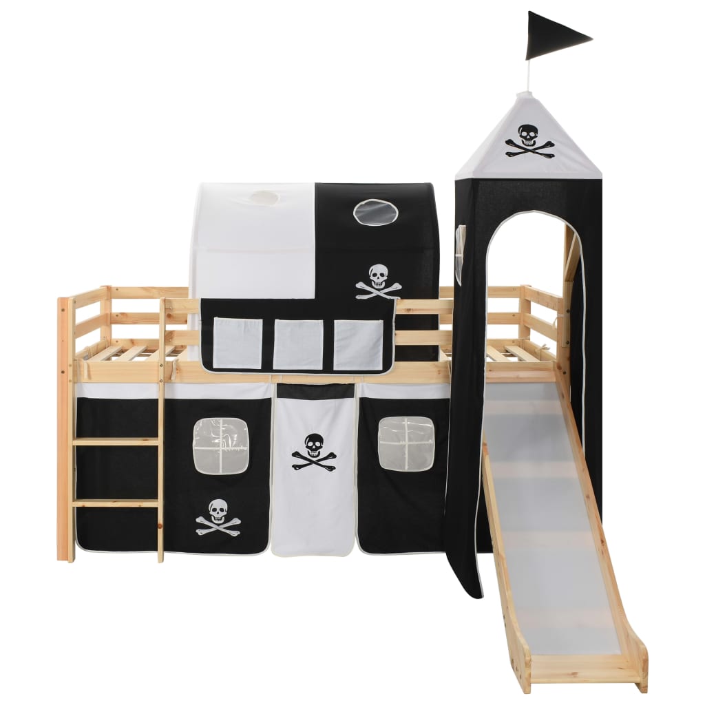 Children's loft bed frame with slide &amp; ladder pinewood 97x208cm