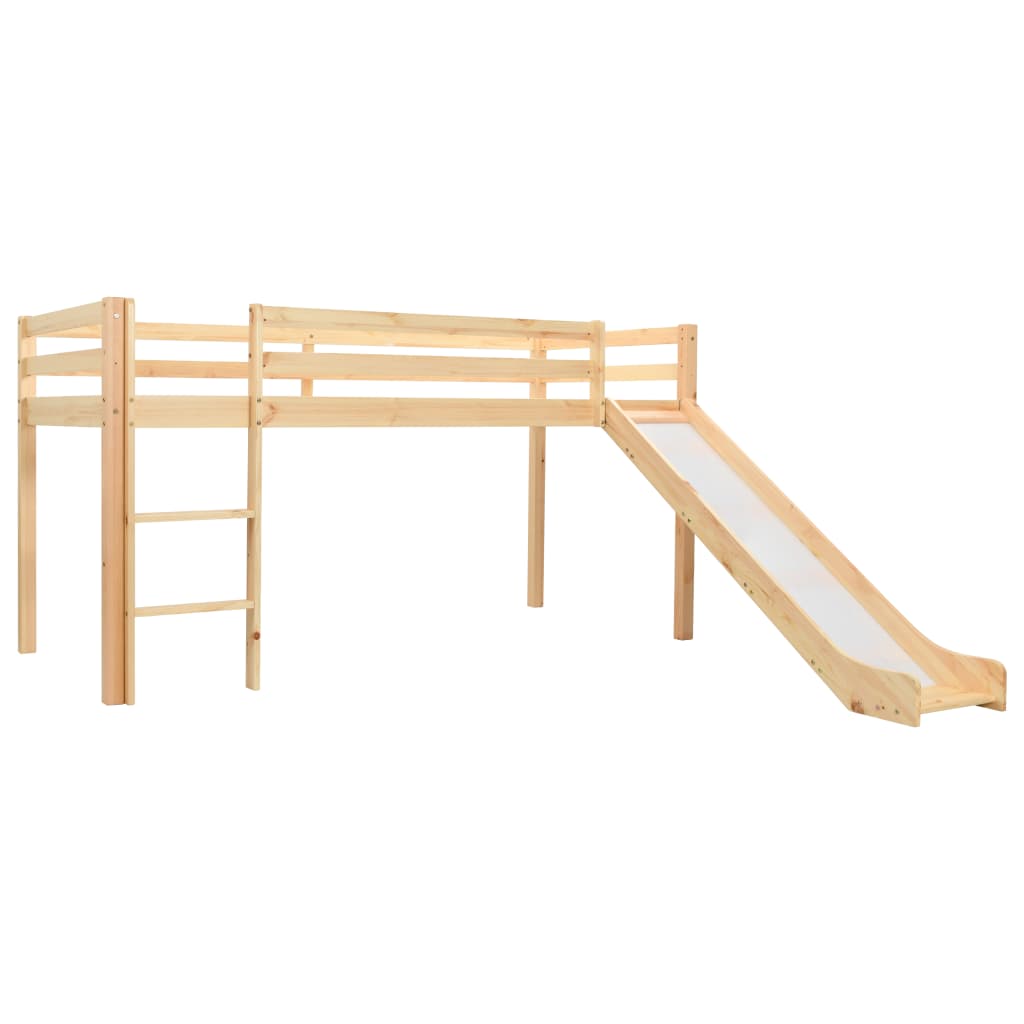 Children's loft bed frame with slide &amp; ladder pinewood 97x208cm