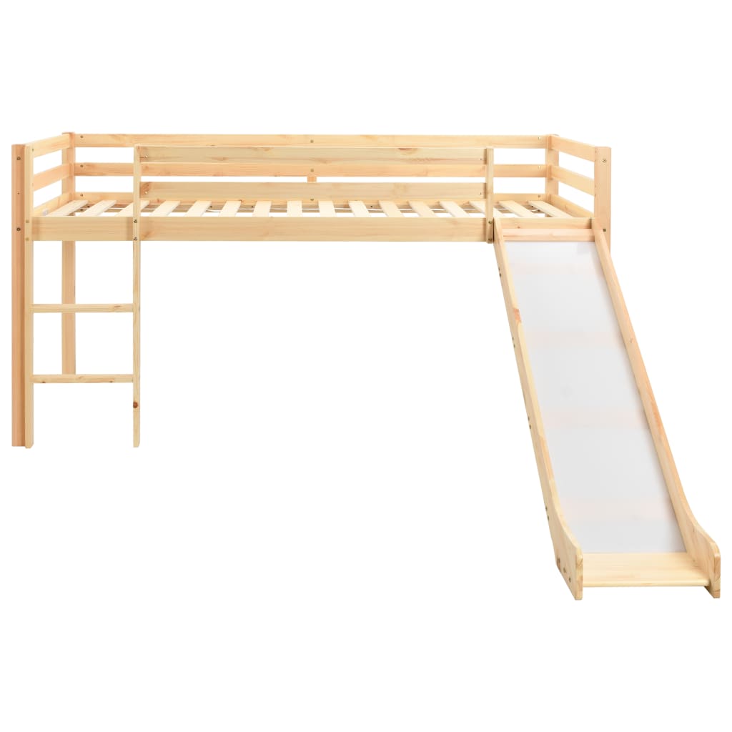 Children's loft bed frame with slide &amp; ladder pinewood 97x208cm