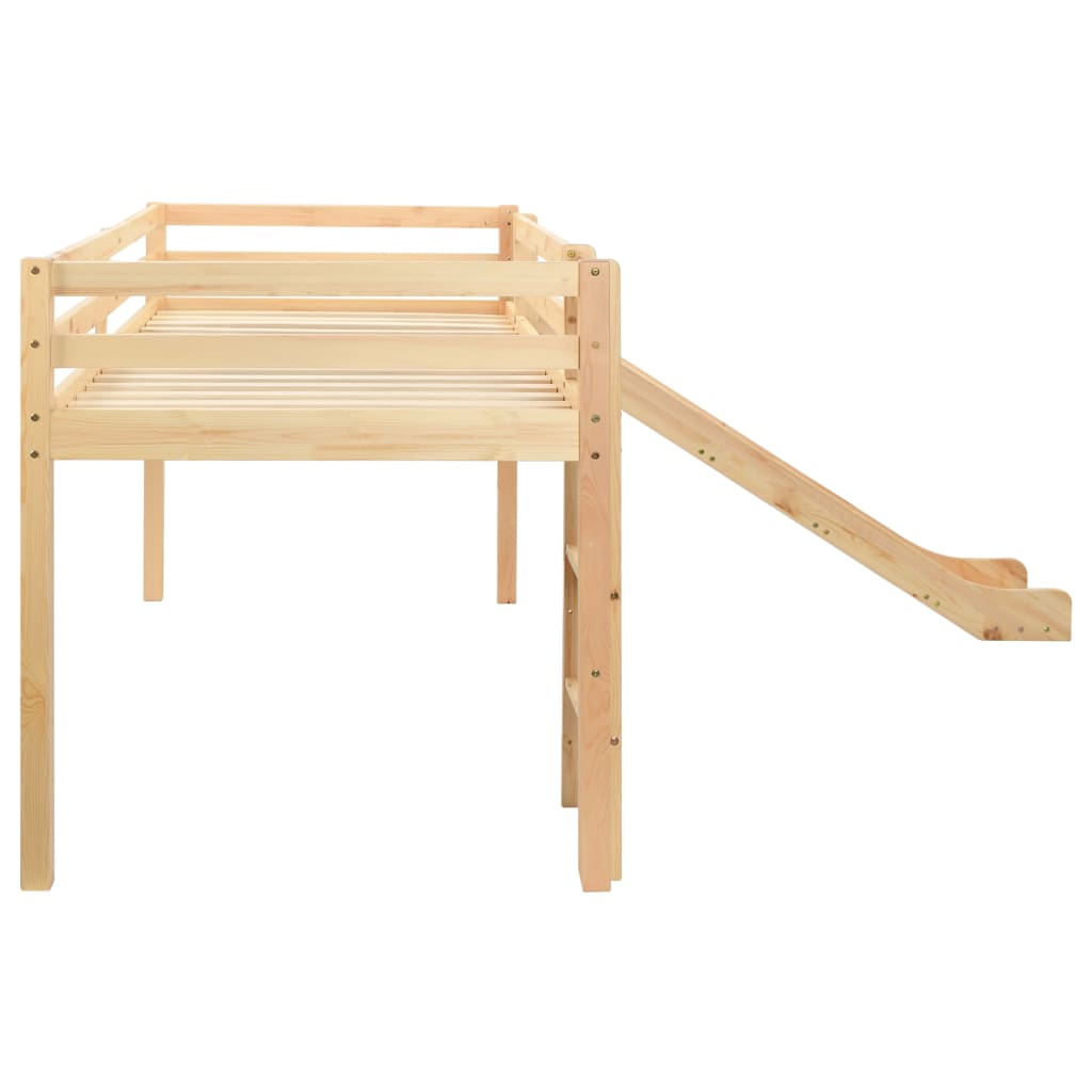 Children's loft bed frame with slide &amp; ladder pinewood 97x208cm