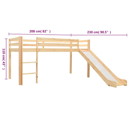 Children's loft bed frame with slide &amp; ladder pinewood 97x208cm