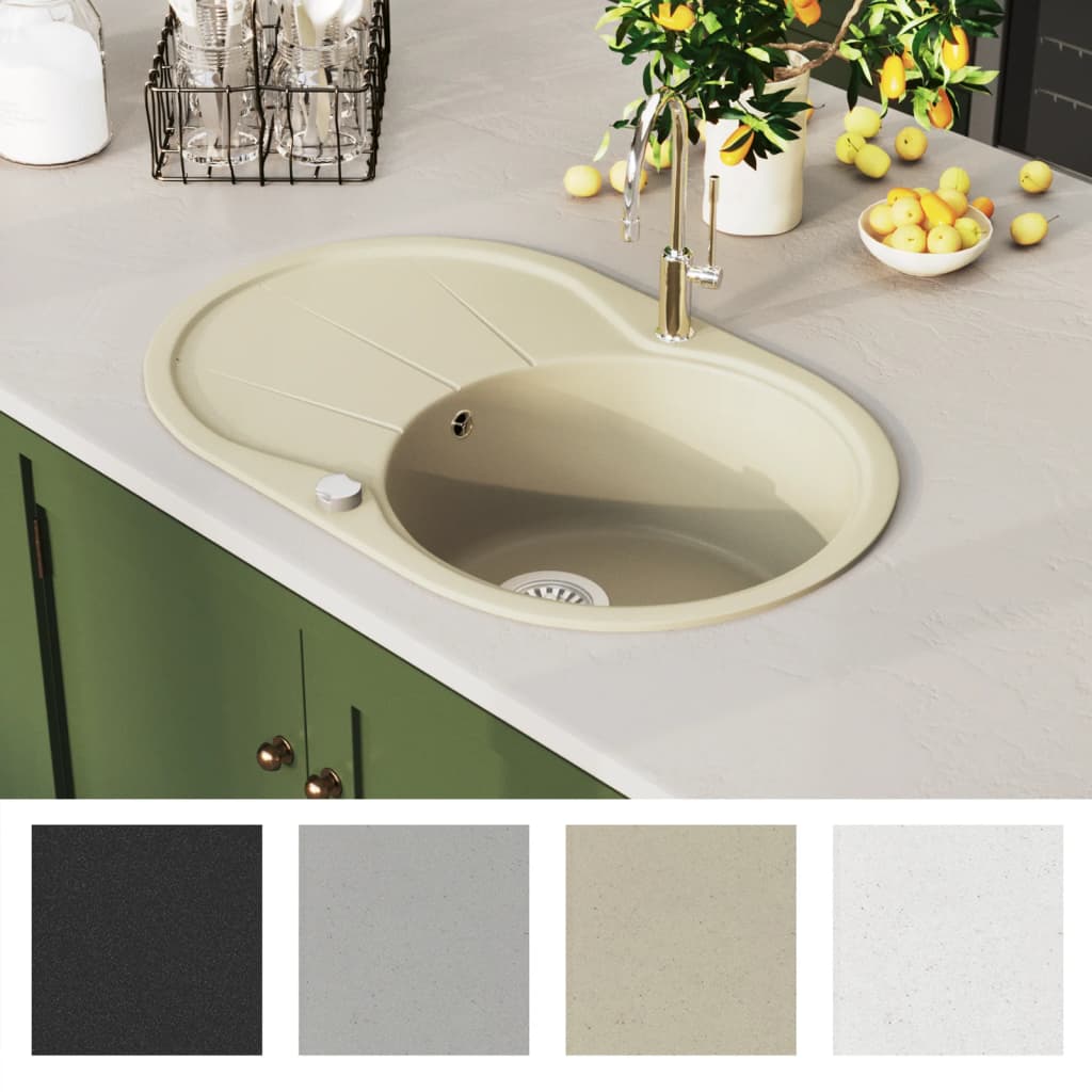 Granitspüle Einzelbecken Oval Beige