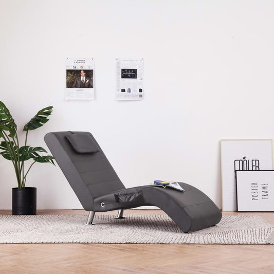 Massage Chaiselongue mit Kissen Grau Kunstleder