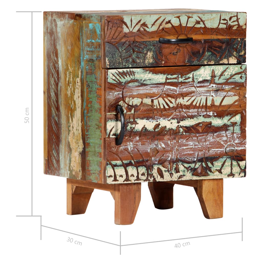 Bedside table hand carved 40x30x50 cm solid reclaimed wood