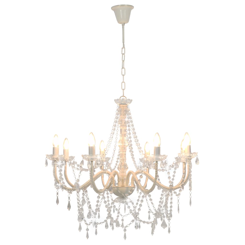 Chandelier with pearls white 8 x E14 sockets