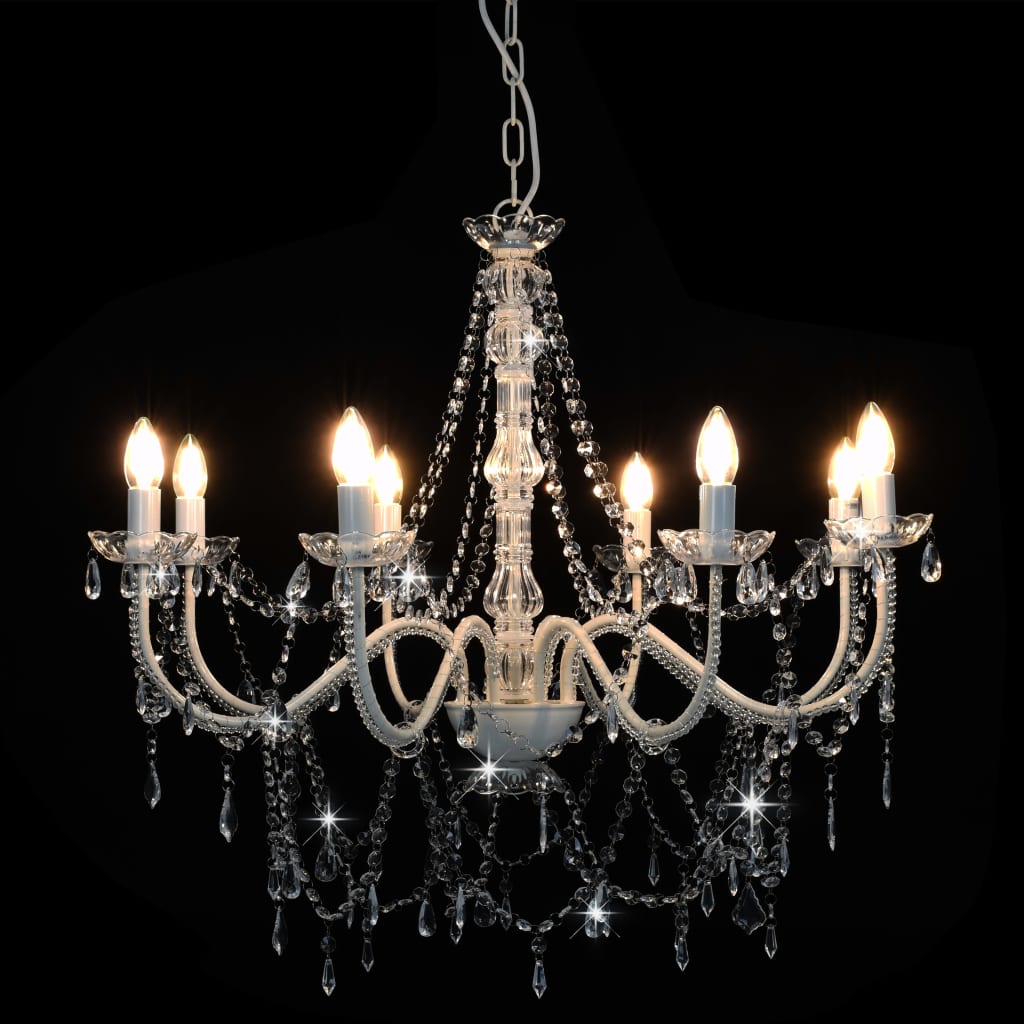 Chandelier with pearls white 8 x E14 sockets