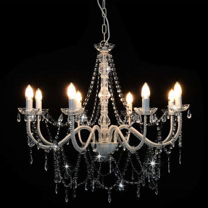 Chandelier with pearls white 8 x E14 sockets