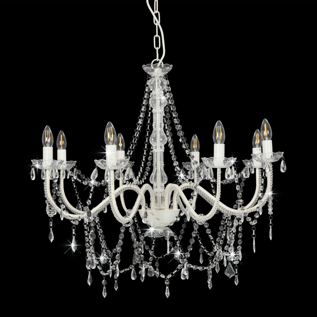 Chandelier with pearls white 8 x E14 sockets