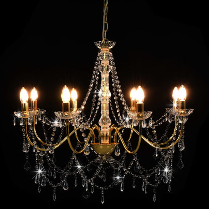 Chandelier with pearls Golden 8 x E14 sockets