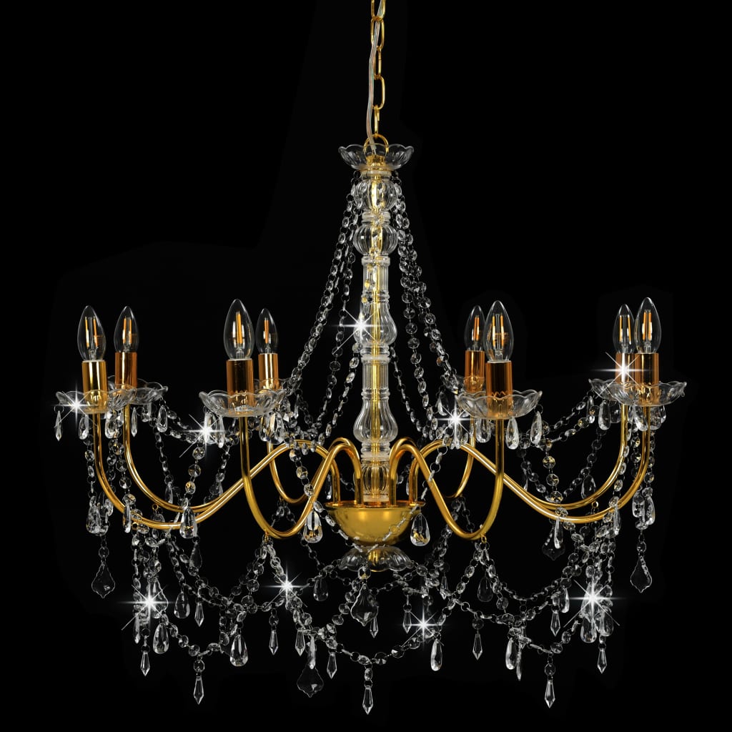 Chandelier with pearls Golden 8 x E14 sockets