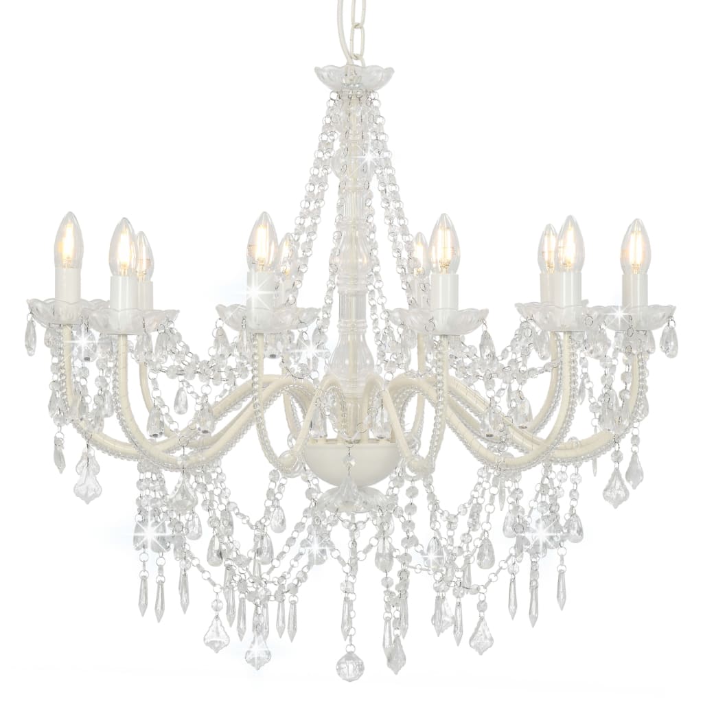 Chandelier with pearls white 12 x E14 sockets