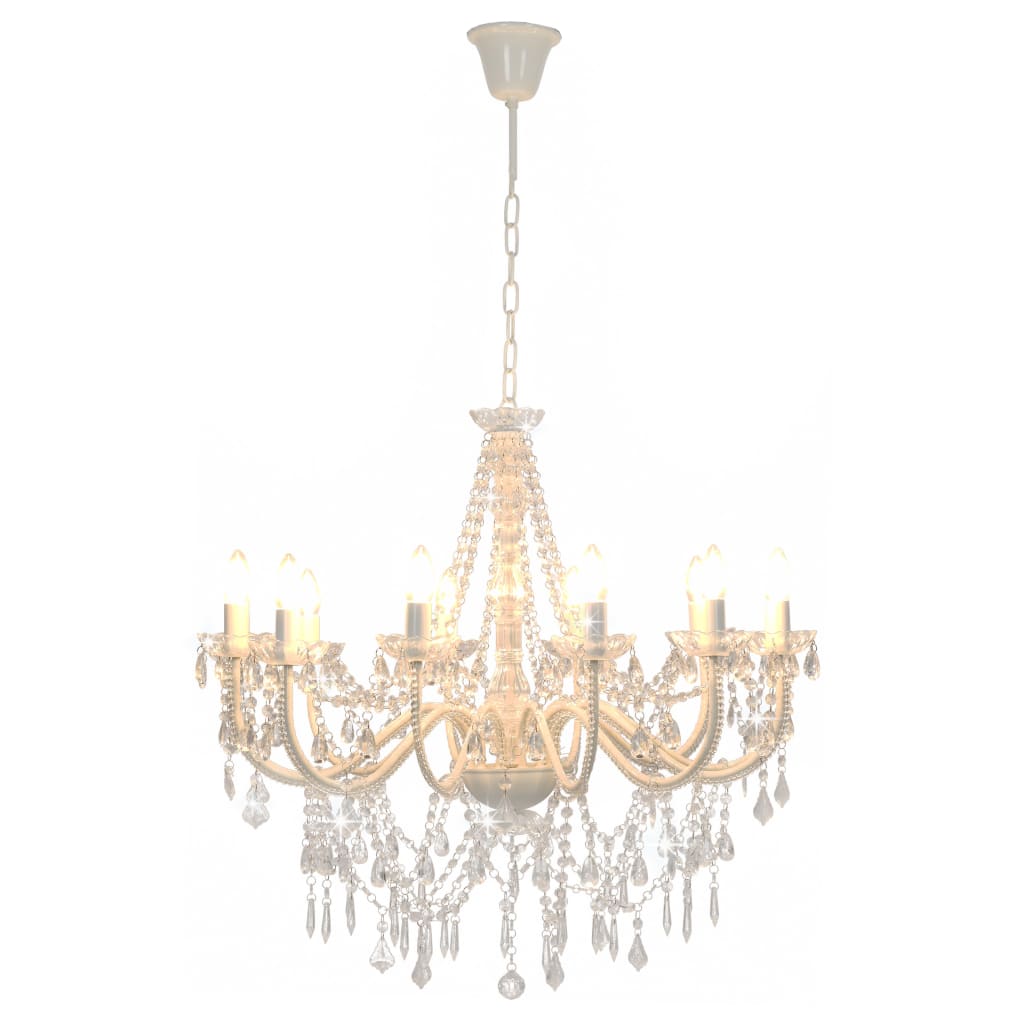 Chandelier with pearls white 12 x E14 sockets