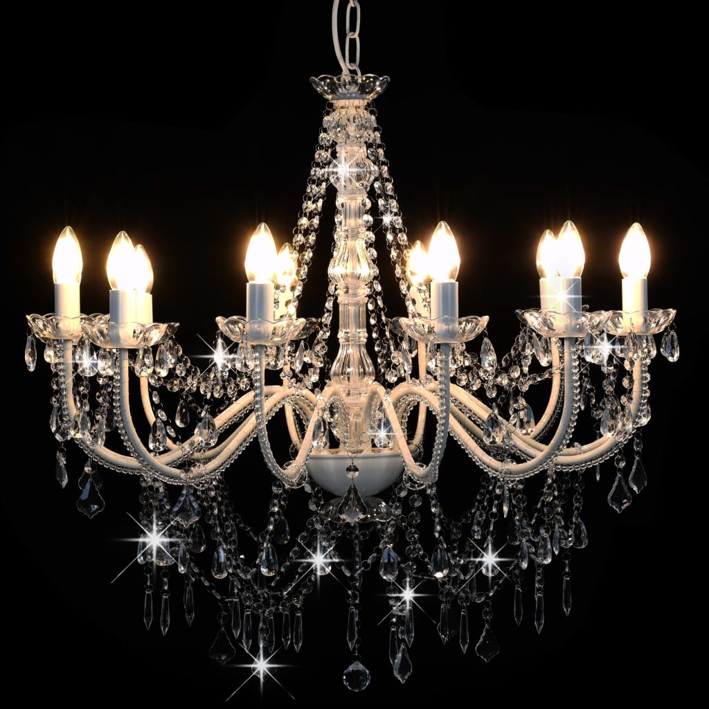 Chandelier with pearls white 12 x E14 sockets