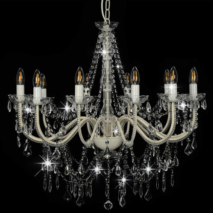 Chandelier with pearls white 12 x E14 sockets