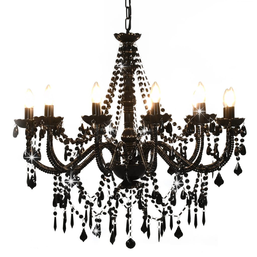 Chandelier with pearls Black 12 × E14 sockets