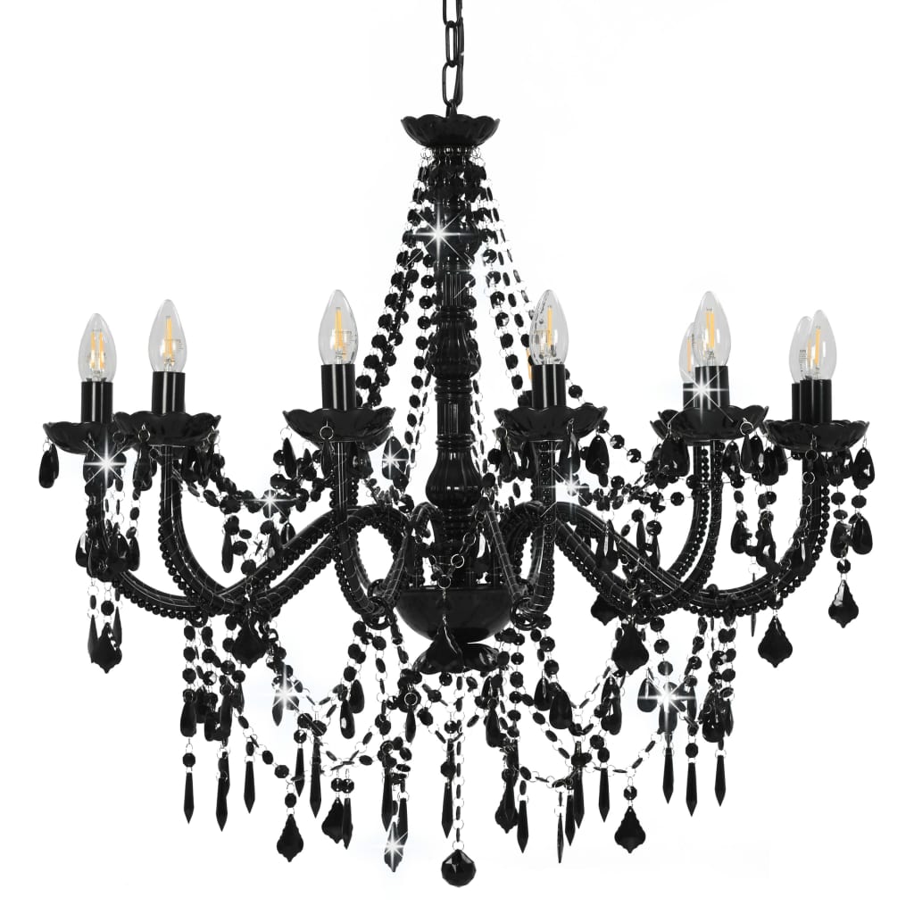 Chandelier with pearls Black 12 × E14 sockets