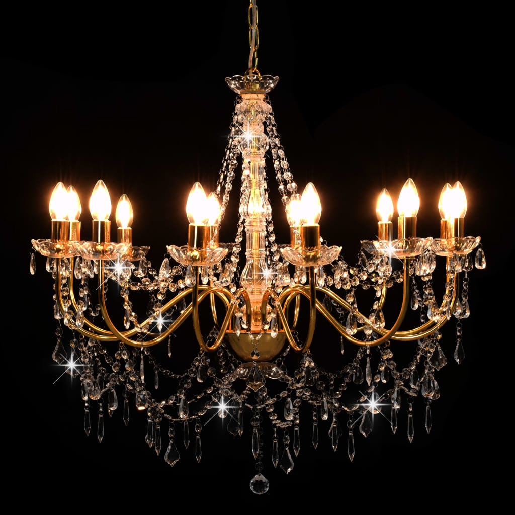 Chandelier with pearls Golden 12 x E14 sockets