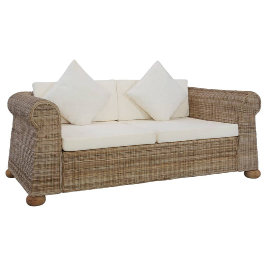 2-Sitzer-Sofa mit Kissen Natur Rattan