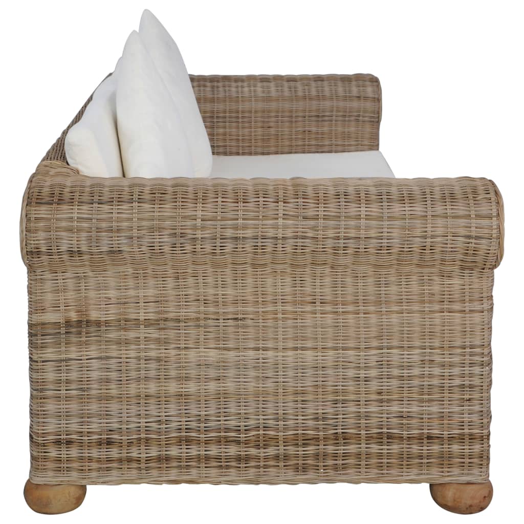 2-Sitzer-Sofa mit Kissen Natur Rattan