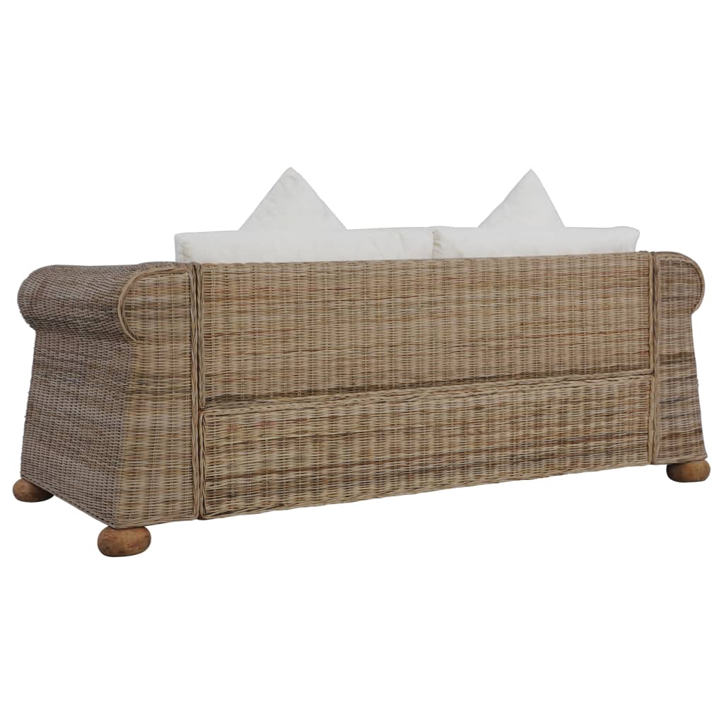 2-Sitzer-Sofa mit Kissen Natur Rattan