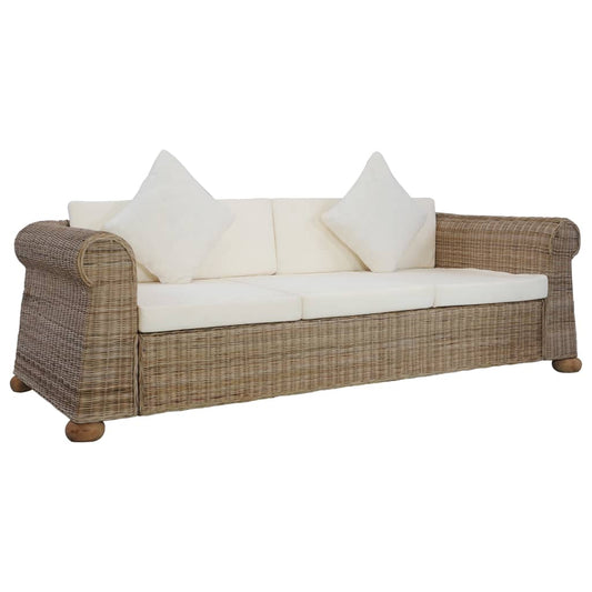 3-Sitzer-Sofa mit Kissen Natur Rattan