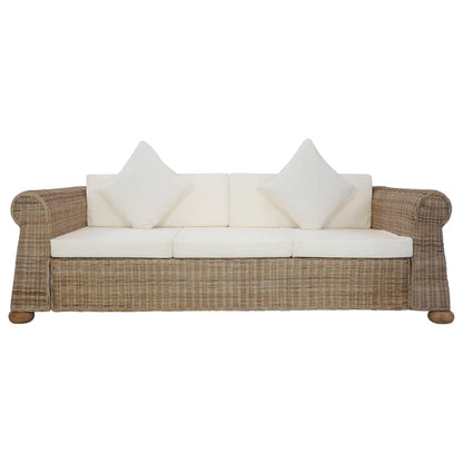 3-Sitzer-Sofa mit Kissen Natur Rattan