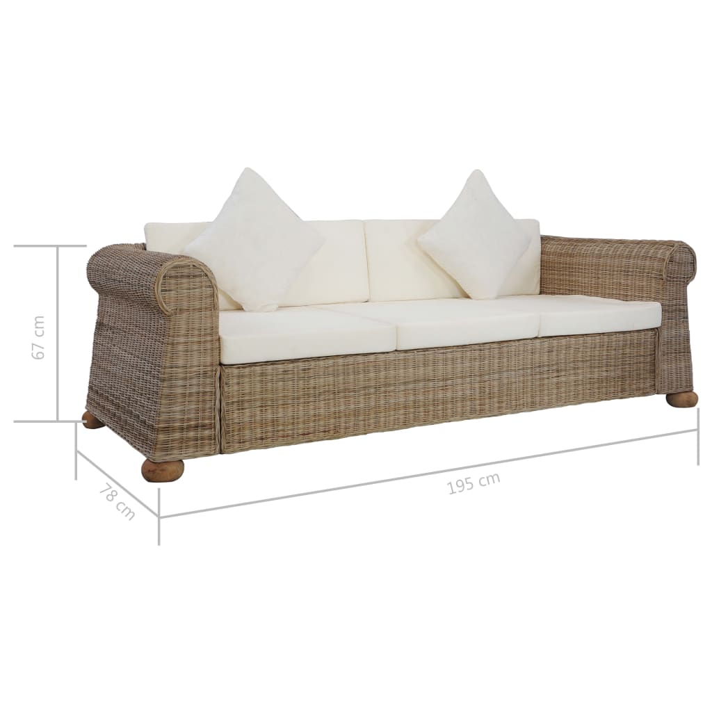 3-Sitzer-Sofa mit Kissen Natur Rattan