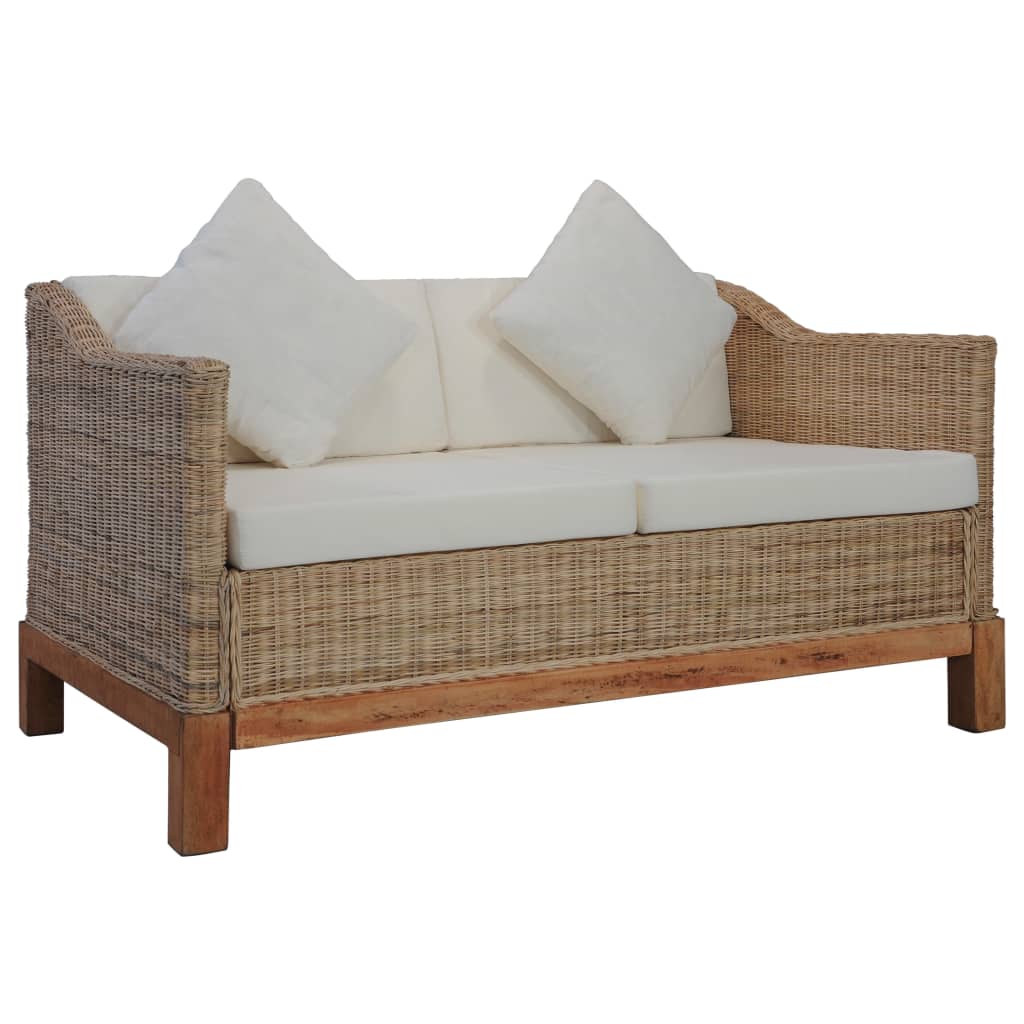 2 Seater Sofa with Cushions Natural Rattan