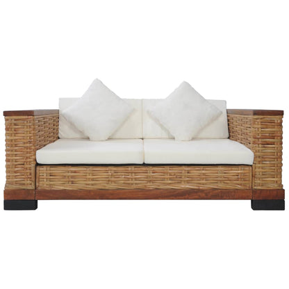 2-seater sofa with cushions brown natural rattan