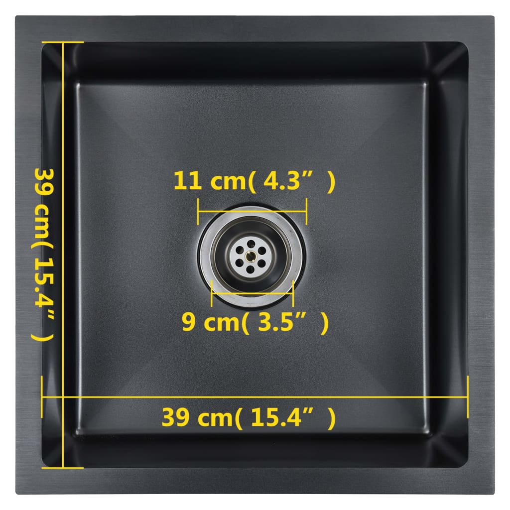 Handgefertigte Küchenspüle Schwarz Edelstahl