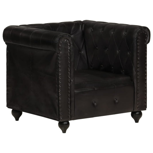 Chesterfield-Sessel Schwarz Echtleder