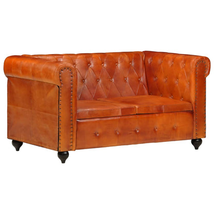 Chesterfield sofa 2-seater light brown genuine leather