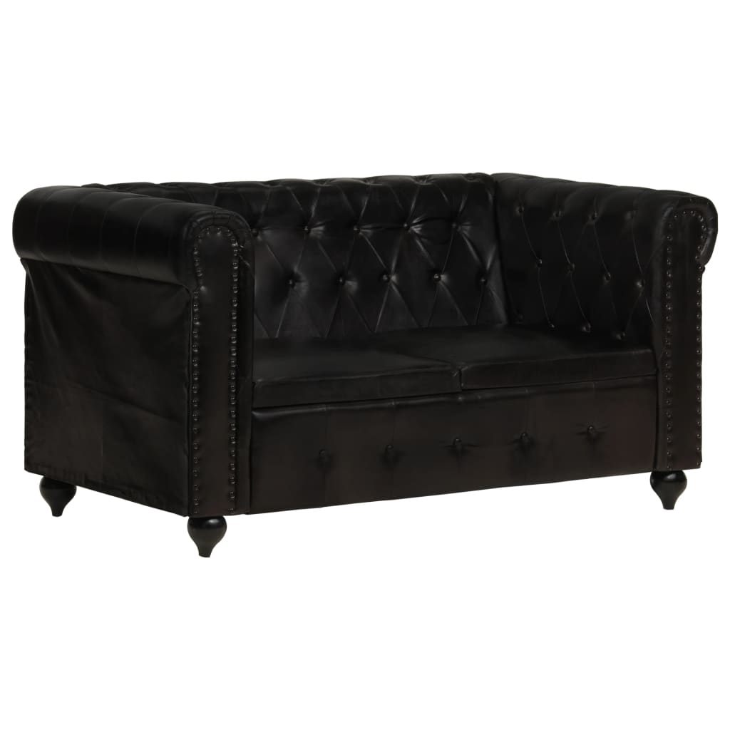 Chesterfield sofa 2-seater black genuine leather