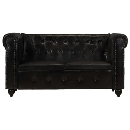 Chesterfield sofa 2-seater black genuine leather