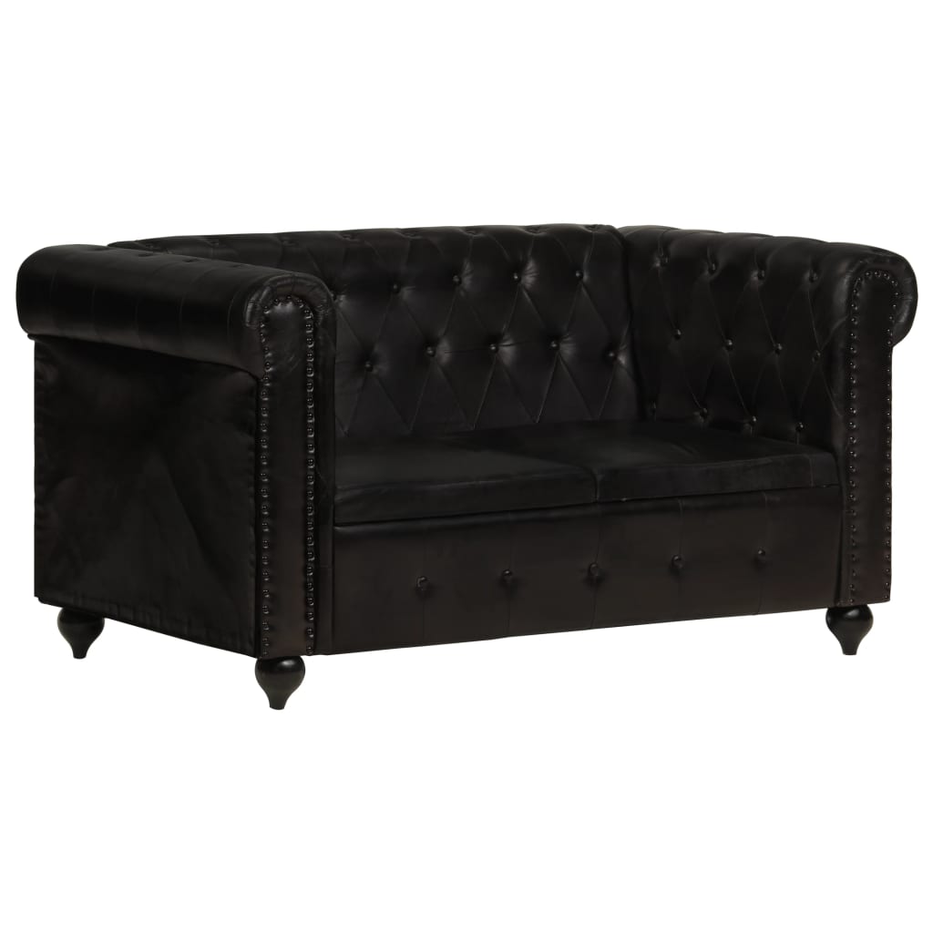 Chesterfield sofa 2-seater black genuine leather