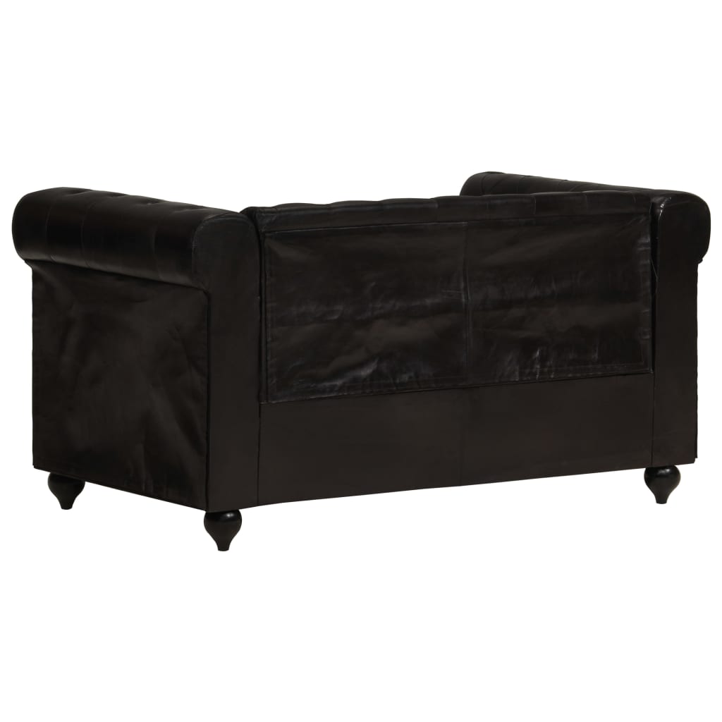 Chesterfield sofa 2-seater black genuine leather