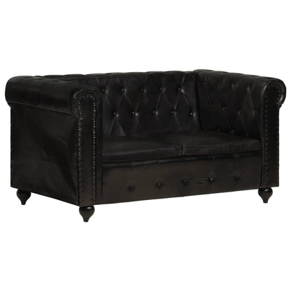 Chesterfield sofa 2-seater black genuine leather